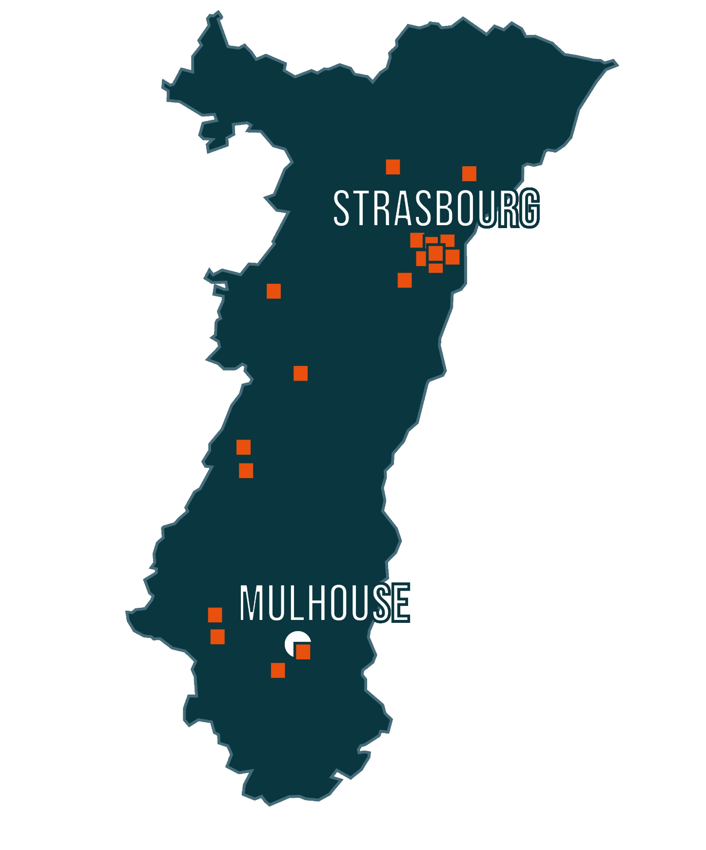 Carte des microstructures réparties sur le territoire alsacien
